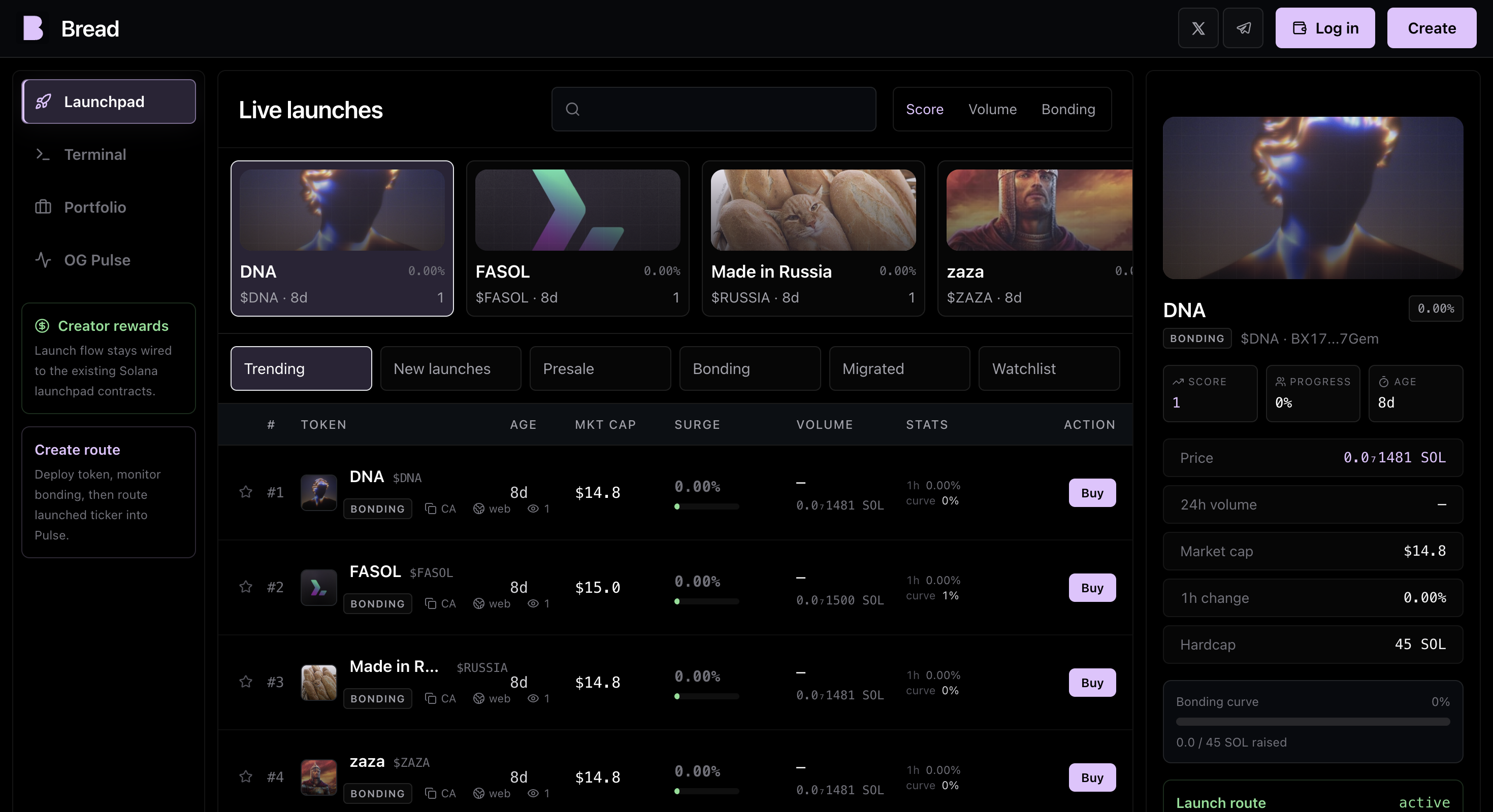 Bread launchpad live launches screen